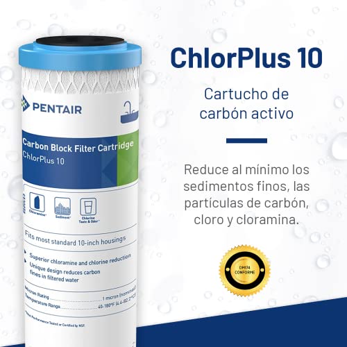 Pentek Pentair Pentek ChlorPlus10 Carbon Water Filter, 10-Inch, Under Sink Chloramine Reduction Carbon Replacement Cartridge, 10" x 2.5", 1 Micron - Image 2