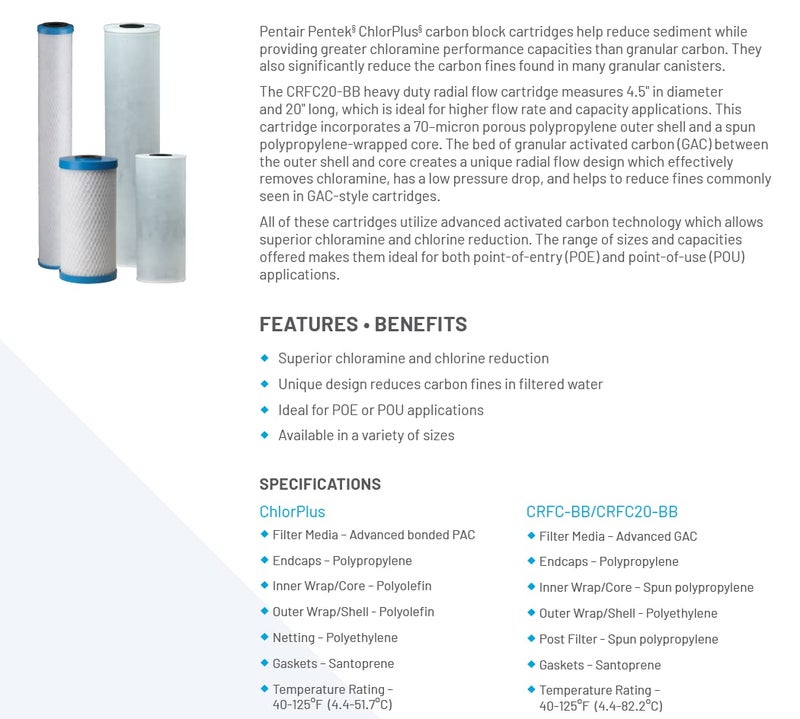 Pentek Pentair Pentek ChlorPlus10 Carbon Water Filter, 10-Inch, Under Sink Chloramine Reduction Carbon Replacement Cartridge, 10" x 2.5", 1 Micron - Image 4