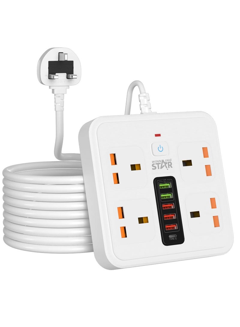 Winning Star 10-in-1 Power Strip with USB C 4 Outlet 5 USB Ports 2M Power Extension Cord 2500W Surge Protection for Home & Office - Image 1
