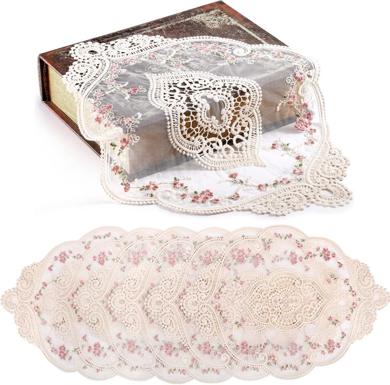 AVLA 6 Pack Lace Placemats, Retro French Style Cup Mat, Embroidered Dinning Table Place Mats, Fashionable Flower Vintage Crochet Lunchmat Doilies, Hollow Vase Mat for Home Kitchen Wedding Decoration - Image 1