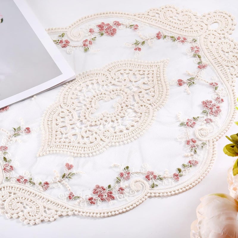 AVLA 6 Pack Lace Placemats, Retro French Style Cup Mat, Embroidered Dinning Table Place Mats, Fashionable Flower Vintage Crochet Lunchmat Doilies, Hollow Vase Mat for Home Kitchen Wedding Decoration - Image 5