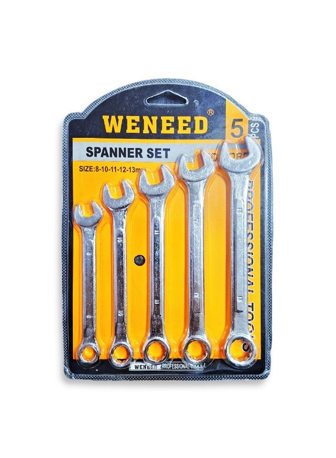 Double Spanner Set 5Pcs(8mm, 10mm, 11mm, 12mm, 13mm) – High Quality Material, Open & Closed End Spanners, Durable and Rust-Resistant Hand Tools for Professional and Home Use - Image 1