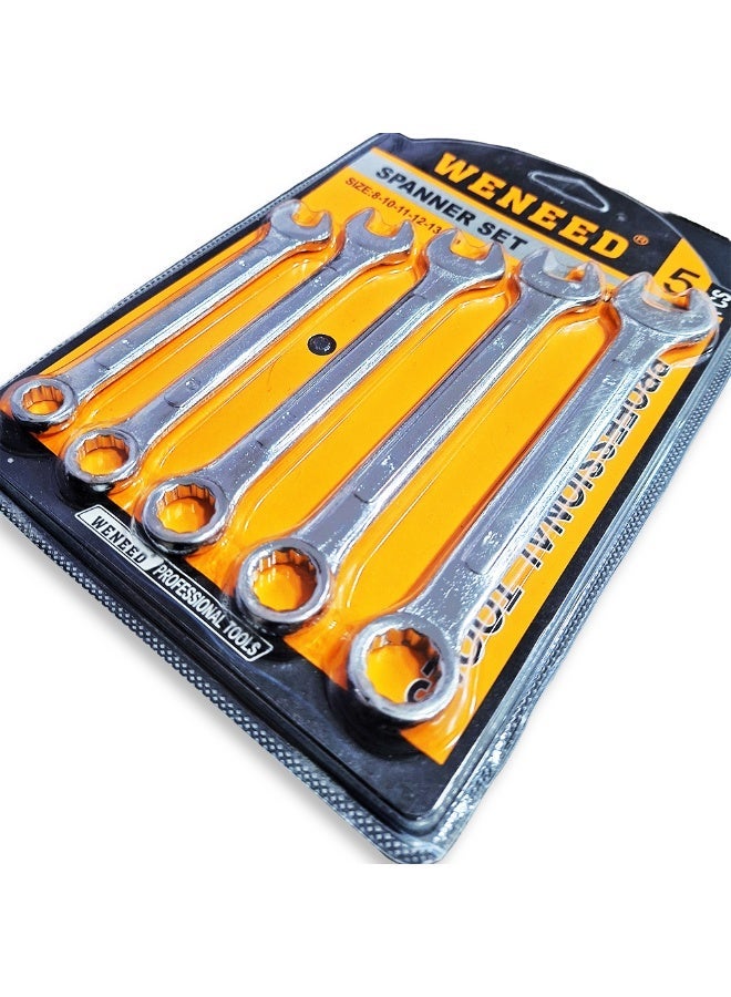 Double Spanner Set 5Pcs(8mm, 10mm, 11mm, 12mm, 13mm) – High Quality Material, Open & Closed End Spanners, Durable and Rust-Resistant Hand Tools for Professional and Home Use - Image 2
