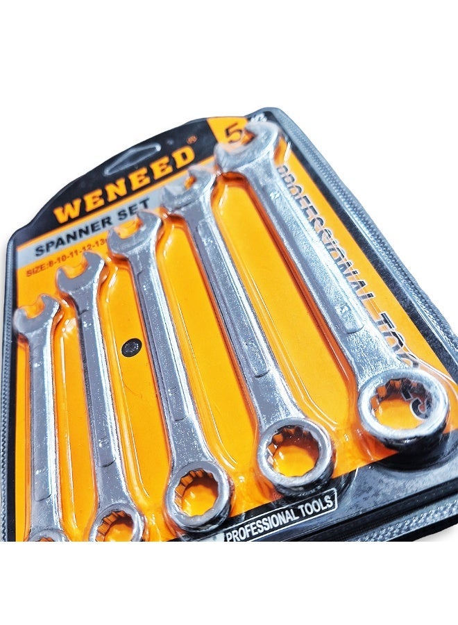 Double Spanner Set 5Pcs(8mm, 10mm, 11mm, 12mm, 13mm) – High Quality Material, Open & Closed End Spanners, Durable and Rust-Resistant Hand Tools for Professional and Home Use - Image 3