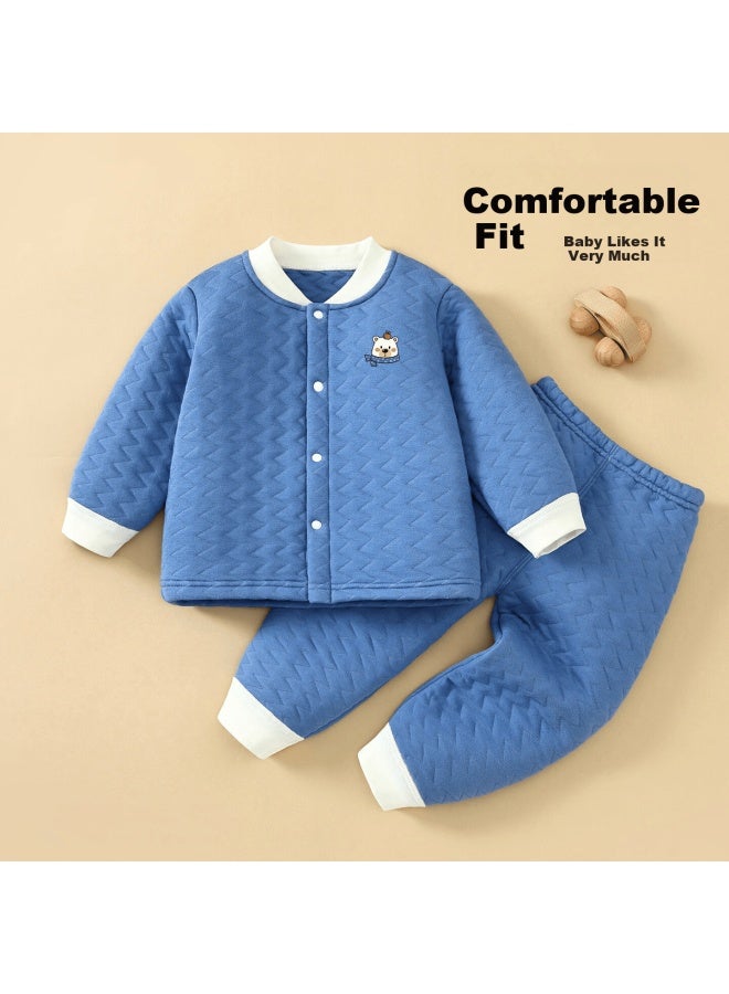 Marcolor Autumn Winter Baby Toddler Air Cotton Homewear Set Thickened Warm Casual Outfits Blue 80