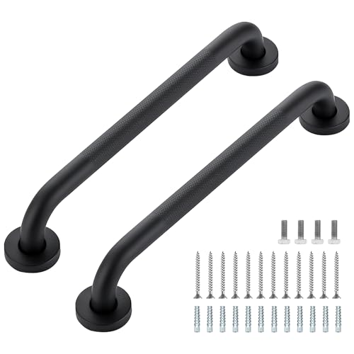 Ravinte Hardware Grab Bars for Shower 2 Pack 16Inch Anti Slip Shower Handles for Elderly Safety Shower Grab Bar Stainless Steel Handicap Grab Bars for Bathroom Black 1 Diameter - Image 1