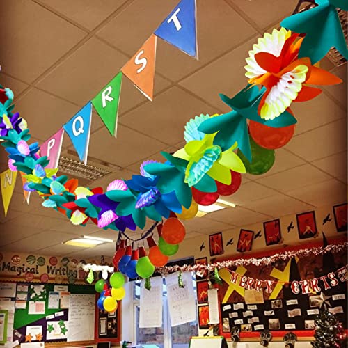 BUSOHA (3Pack) Tissue Flower Garland - 12 Feet Long Tropical Multicolored Paper Garland Flower Banner for Tropical Hawaiian Luau Wedding Party Decorations Supplies - Image 3