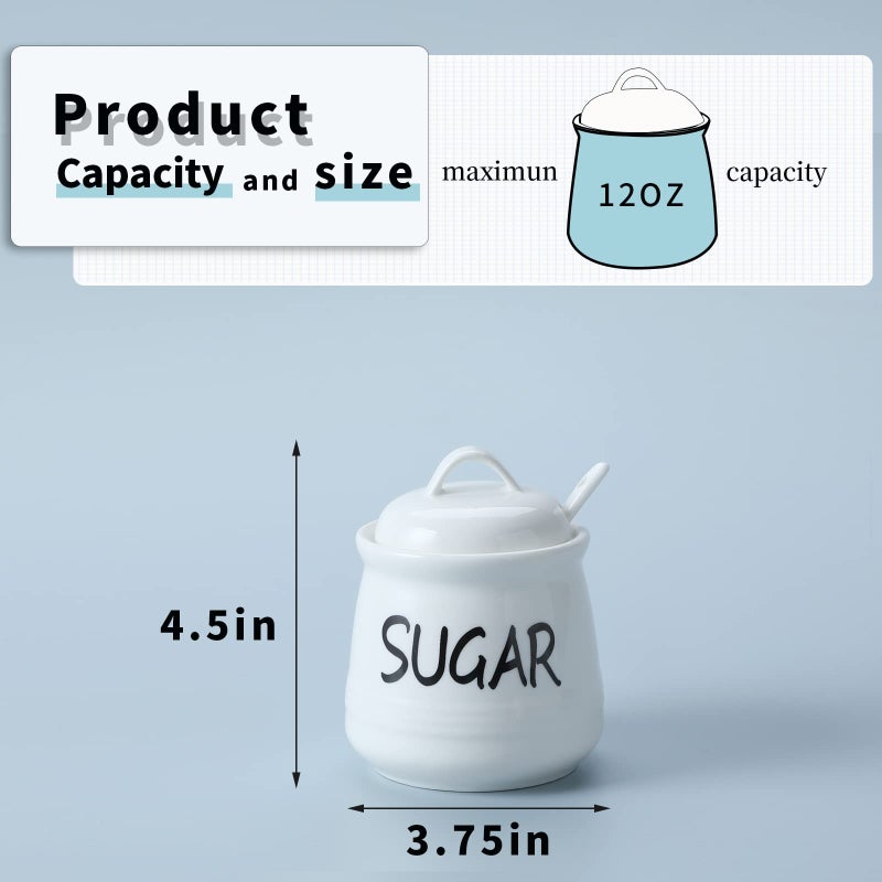HAOTOP Porcelain Sugar Bowl with Lid and Spoon 12oz (White) - Image 2