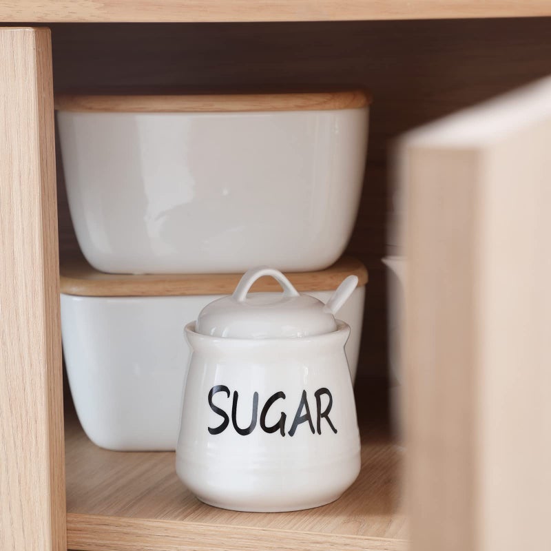 HAOTOP Porcelain Sugar Bowl with Lid and Spoon 12oz (White) - Image 4