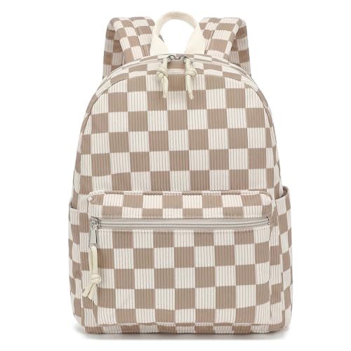 Dezcrab Corduroy Mini Backpack Purse Fashion Small Backpack Casual Daypack for Women Girls School Travel (Checkered Brown) - Image 1