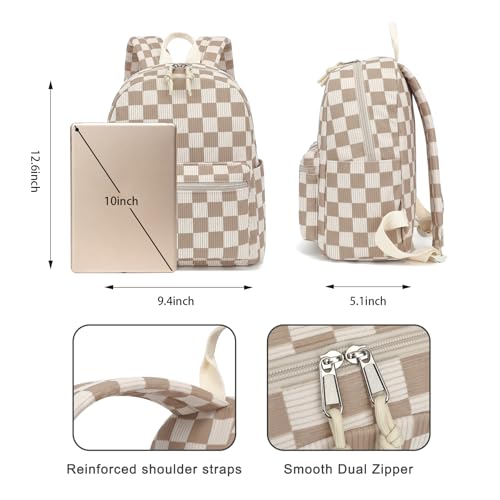 Dezcrab Corduroy Mini Backpack Purse Fashion Small Backpack Casual Daypack for Women Girls School Travel (Checkered Brown) - Image 5