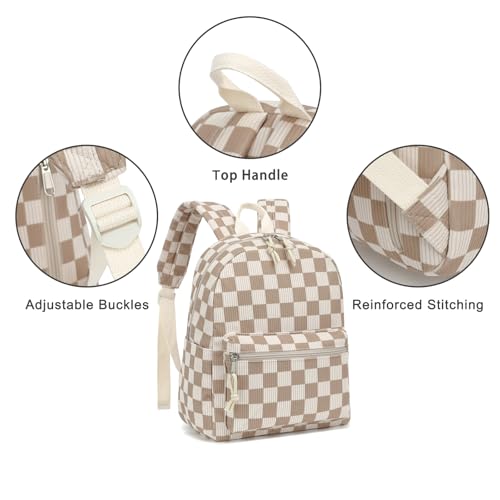 Dezcrab Corduroy Mini Backpack Purse Fashion Small Backpack Casual Daypack for Women Girls School Travel (Checkered Brown) - Image 4