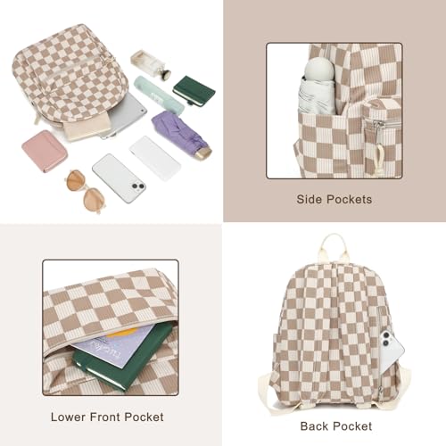 Dezcrab Corduroy Mini Backpack Purse Fashion Small Backpack Casual Daypack for Women Girls School Travel (Checkered Brown) - Image 3