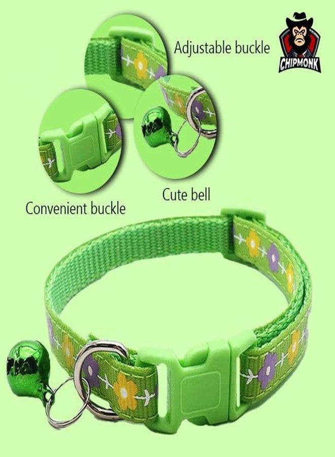 Chipmonk Cat & Puppy Collar with Bell,Kitten & Small Dogs Soft Adjustable,Safe,Solid & Protective Breakaway for Cats & Puppies,Cute Kitty Neckband with Flower Print-(Green) - Image 3