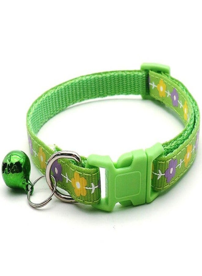 Chipmonk Cat & Puppy Collar with Bell,Kitten & Small Dogs Soft Adjustable,Safe,Solid & Protective Breakaway for Cats & Puppies,Cute Kitty Neckband with Flower Print-(Green) - Image 1