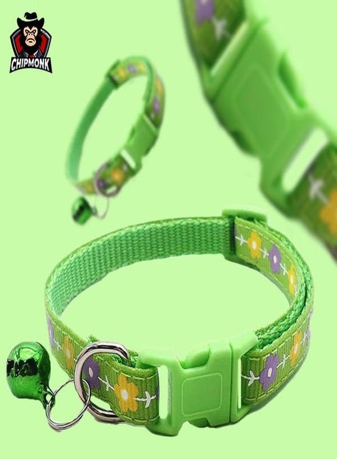 Chipmonk Cat & Puppy Collar with Bell,Kitten & Small Dogs Soft Adjustable,Safe,Solid & Protective Breakaway for Cats & Puppies,Cute Kitty Neckband with Flower Print-(Green) - Image 5