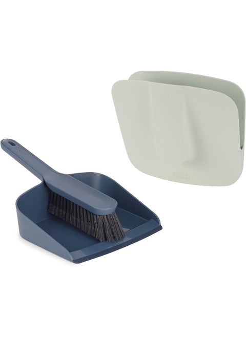 CleanStore Wallmounted Indoor Dustpan  Brush Set with Dustshield Compact Storage, Sweeping Floor Brush with Rubber Pan Edge and Soft Bristles