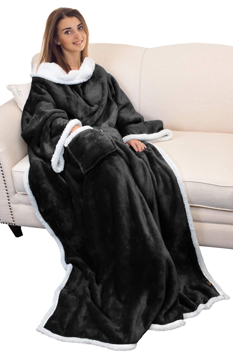 Catalonia Sherpa Wearable Blanket with Sleeves Arms Comfy Sleeved TV Wrap Blanket Large Snuggly Throw for Women and Men Gift for Her
