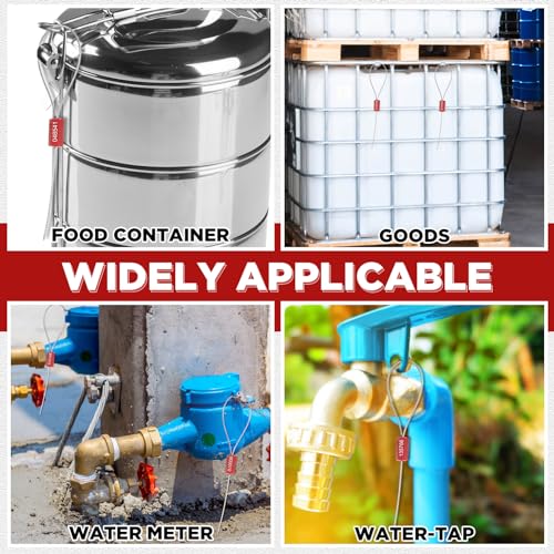 Nuogo نوغو 200 قطعة من أختام الكابلات الأمنية الفولاذية 11.8 بوصة معدنية مرقمة مضادة للتلاعب ختم الشحن القابل للتخلص منه علامات مرقمة ذاتية القفل لحاويات مقطورات الشحن (أحمر) - Image 5