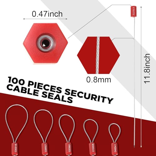 Nuogo نوغو 200 قطعة من أختام الكابلات الأمنية الفولاذية 11.8 بوصة معدنية مرقمة مضادة للتلاعب ختم الشحن القابل للتخلص منه علامات مرقمة ذاتية القفل لحاويات مقطورات الشحن (أحمر) - Image 3
