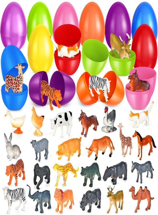 OCHIDO 24 Pack Easter Eggs Filled with Animal Toy, Easter Basket Stuffers for Kids, Easter Basket Essentials, Easter Party Favors for Easter Egg Hunt Game, Classroom Rewards - Image 1