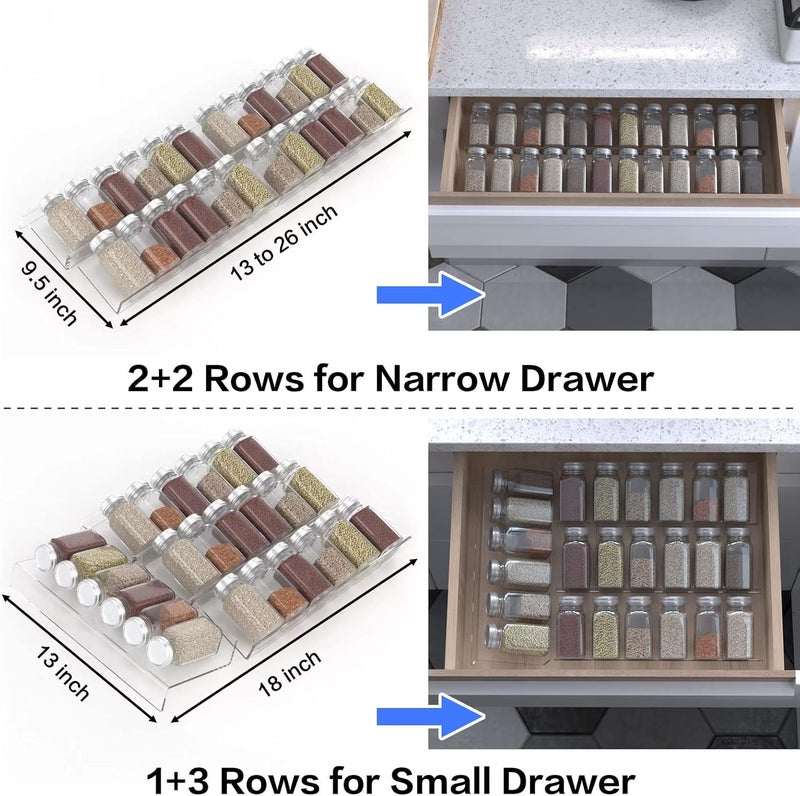 Jadehom 19 x 13 Inches Spice Drawer Organizer, 4 Tier Clear Acrylic Expandable In-Drawer Seasoning Jars Rack, Kitchen Drawer Spice Insert Tray for Cabinet/Countertop - Image 5