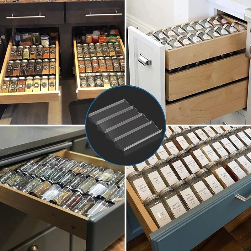 Jadehom 19 x 13 Inches Spice Drawer Organizer, 4 Tier Clear Acrylic Expandable In-Drawer Seasoning Jars Rack, Kitchen Drawer Spice Insert Tray for Cabinet/Countertop - Image 2