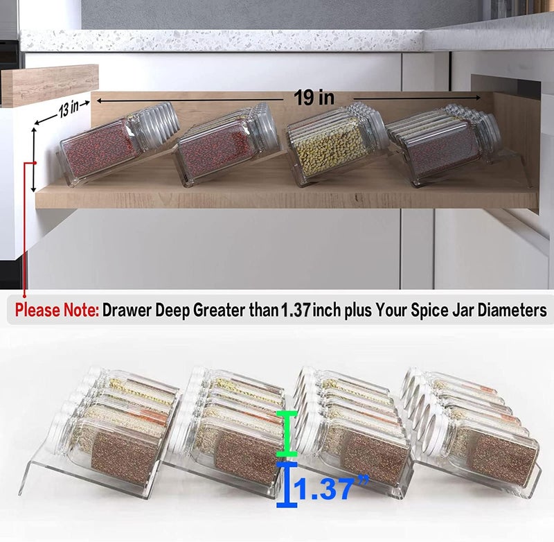 Jadehom 19 x 13 Inches Spice Drawer Organizer, 4 Tier Clear Acrylic Expandable In-Drawer Seasoning Jars Rack, Kitchen Drawer Spice Insert Tray for Cabinet/Countertop - Image 4