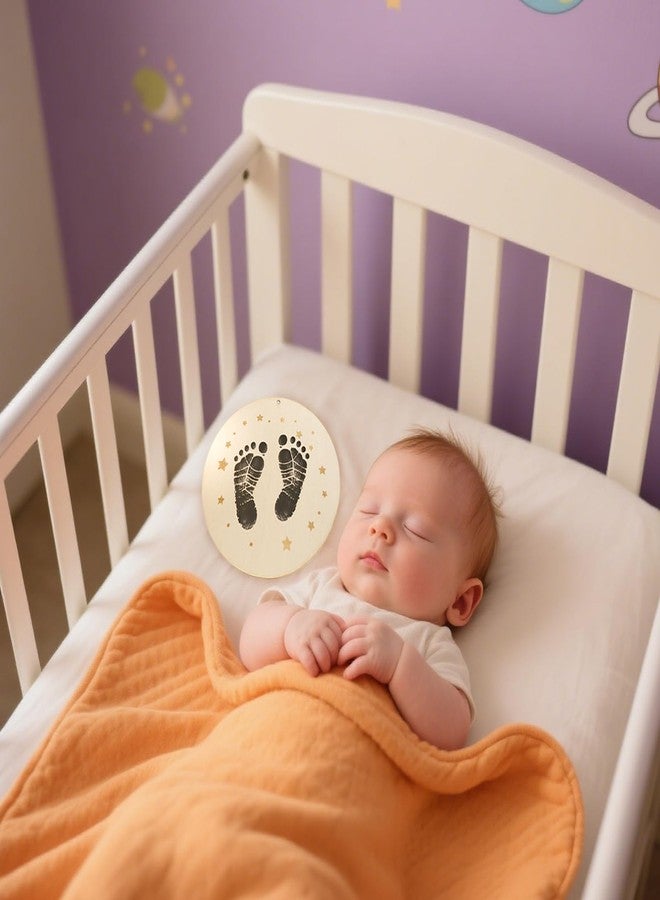 XCMVCN Baby Announcement Sign, 5.9 Inch Round Wooden Hello World Newborn Signs, Birth Announcement Sign: Equipped with Ink Pad Can Baby Handprints and Footprints for Photo Prop Hospital Nursery Gift - Image 5