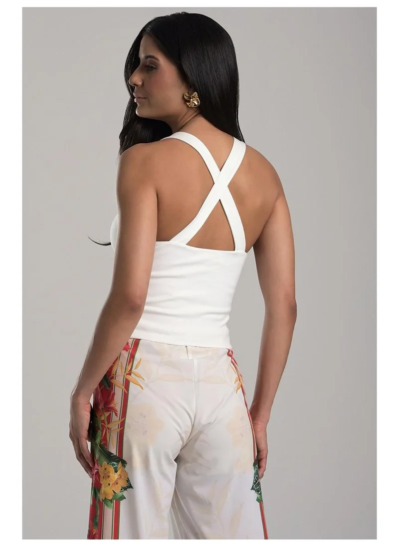 Carmen Steffens Off-white Top with Crossed Bust Detail