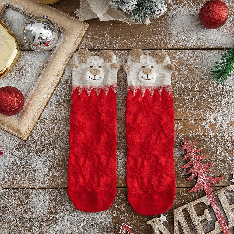 AiMi 3 Pairs Kids Elk Christmas Socks Girls Boys Holiday Sock Soft Casual Cotton Crew Socks with Gift Box for Children - Image 4