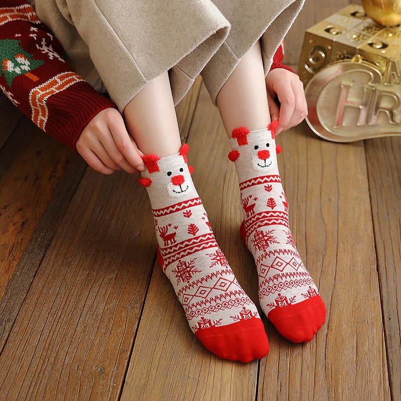 AiMi 3 Pairs Kids Elk Christmas Socks Girls Boys Holiday Sock Soft Casual Cotton Crew Socks with Gift Box for Children - Image 3