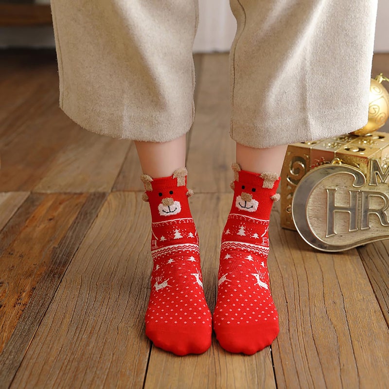 AiMi 3 Pairs Kids Elk Christmas Socks Girls Boys Holiday Sock Soft Casual Cotton Crew Socks with Gift Box for Children - Image 2