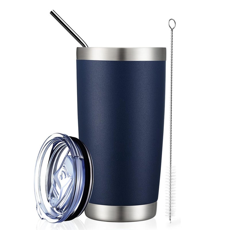 COMOOO 20oz Double Wall Vacuum Insulated Travel Mug Bulk Stainless Steel Tumbler with Lid and Straw Durable Powder Coated Insulated Coffee Cup for Cold  Hot Drinks Navy 12 pack