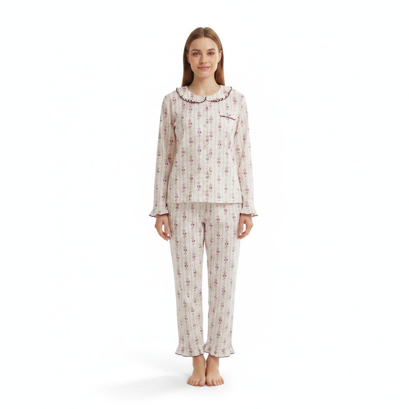 JOANNA 2-Piece Pajama Set Long Sleeve Button-Down Top and Pants Soft Printed Sleepwear for Women - Image 1