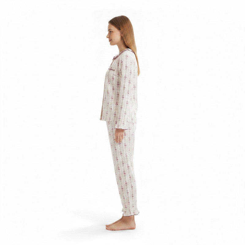 JOANNA 2-Piece Pajama Set Long Sleeve Button-Down Top and Pants Soft Printed Sleepwear for Women - Image 3