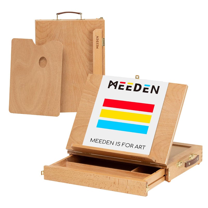 MEEDEN Table Sketch Box Easel Portable Solid Beech Tabletop Wood Easel Drawing  Sketching Board with Storage Drawer  Palette for Beginner Artist Art Students  Kids Canvas up to 11  14