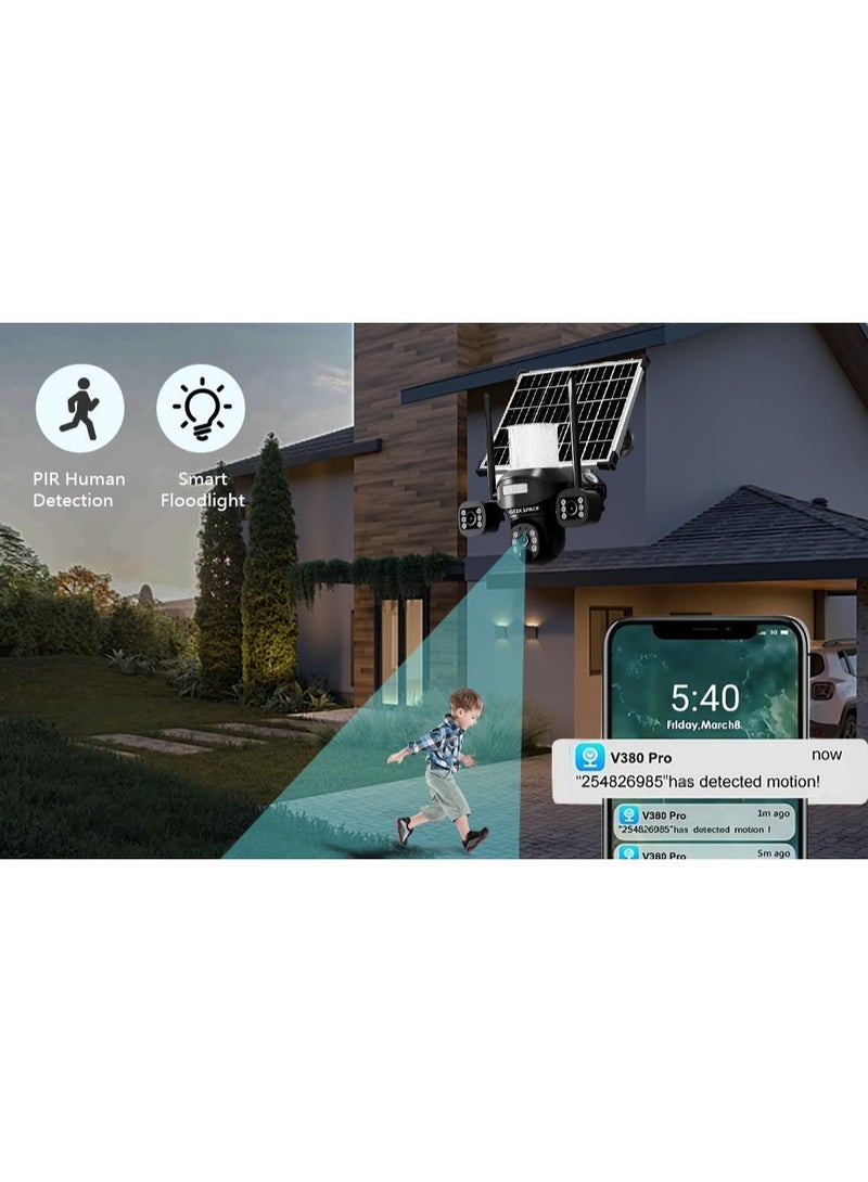 GEEK SPACE WiFi Solar Security Camera 3-Lens Outdoor PTZ 360° AI Motion Detection Full Color Night Vision Wireless IP Camera Two-Way Audio Waterproof Rechargeable Battery Remote Monitoring SD Card Support - Image 2