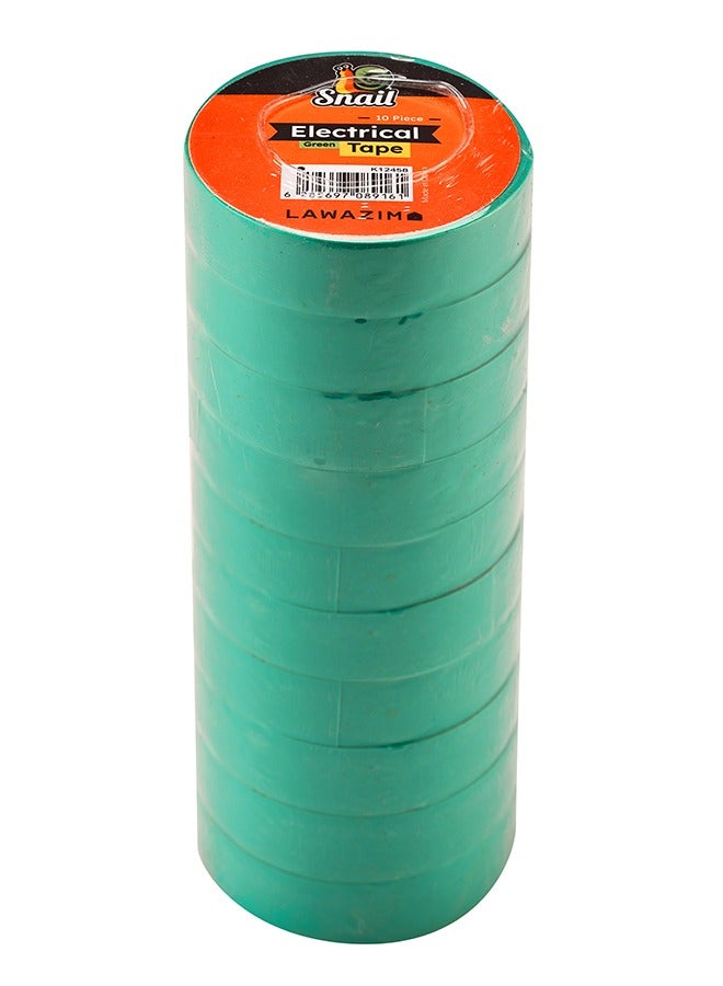 LAWAZIM Snail Electrical Tape - 10 Piece Green - Strong Adhesive, Weather Resistant, Stretchable, and Easy to Tear Insulation Tape - Ideal for Wiring, Repairs, Automotive, DIY, and Multipurpose Use  - Image 1
