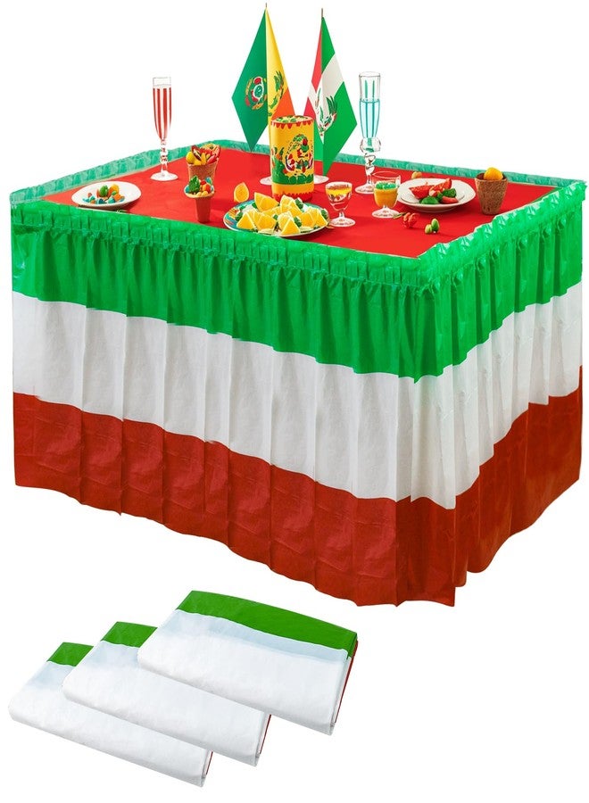 Jeyeou 3PCS Red White Green Table Skirts, Mexican Table Skirts Disposable Plastic Table Skirts Italian Mexican Party Decorations for Italian Party Mexican Independence Day Birthday Baby Shower 29 X 168Inch - Image 1