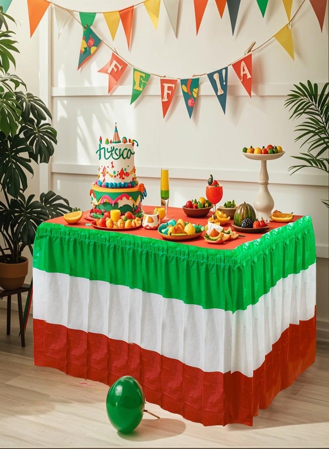 Jeyeou 3PCS Red White Green Table Skirts, Mexican Table Skirts Disposable Plastic Table Skirts Italian Mexican Party Decorations for Italian Party Mexican Independence Day Birthday Baby Shower 29 X 168Inch - Image 4