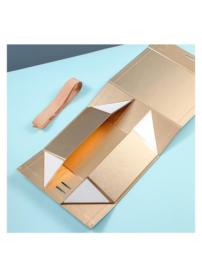 TecV Luxury Magnetic Gift Box, Gold Medium Gift Box with Ribbon, Folding Gift Box for Presents With Magnetic Lid, Suitable for Festival, Birthday, Anniversary, 26x19x8 cm  - Image 2