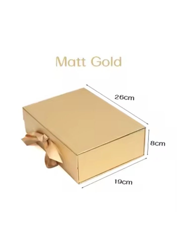 TecV Luxury Magnetic Gift Box, Gold Medium Gift Box with Ribbon, Folding Gift Box for Presents With Magnetic Lid, Suitable for Festival, Birthday, Anniversary, 26x19x8 cm  - Image 3
