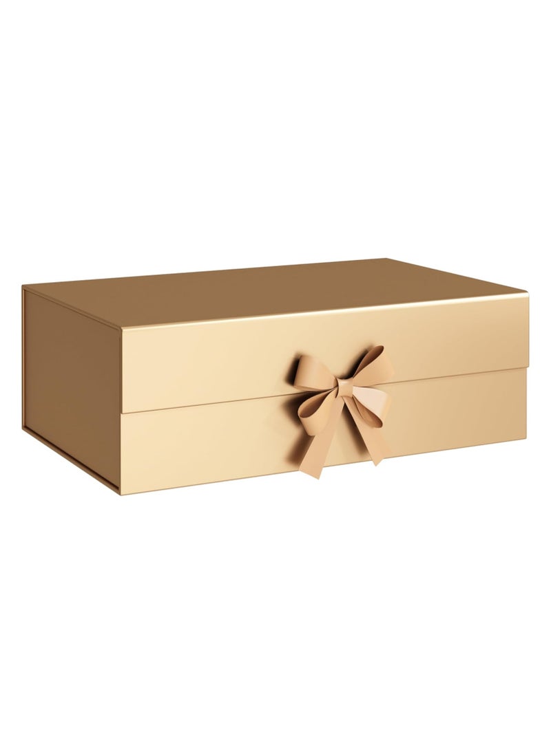 TecV Luxury Magnetic Gift Box, Gold Medium Gift Box with Ribbon, Folding Gift Box for Presents With Magnetic Lid, Suitable for Festival, Birthday, Anniversary, 26x19x8 cm  - Image 1