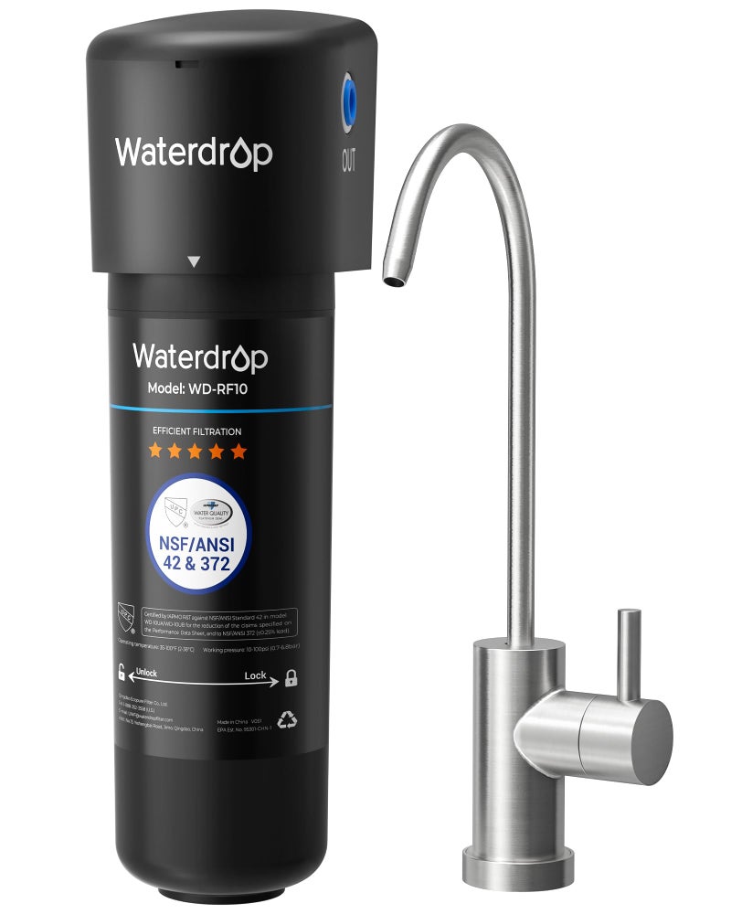 Waterdrop فلتر مياه تحت الحوض Waterdrop 10UB، يقلل من PFAS وPFOA/PFOS والرصاص والكلور والطعم السيئ، معتمد من NSF/ANSI 42، 11K جالون، سهل التركيب - Image 1