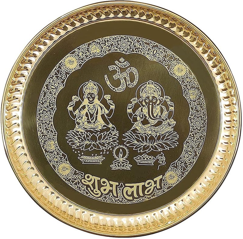 Nobility Brass Pooja Plate 8 Inch Ganesh Lakshmi Design Puja Set Arti Thali Traditional Indian for Home Office Mandir Wedding Return Diwali Decoration Gift Items - Image 4