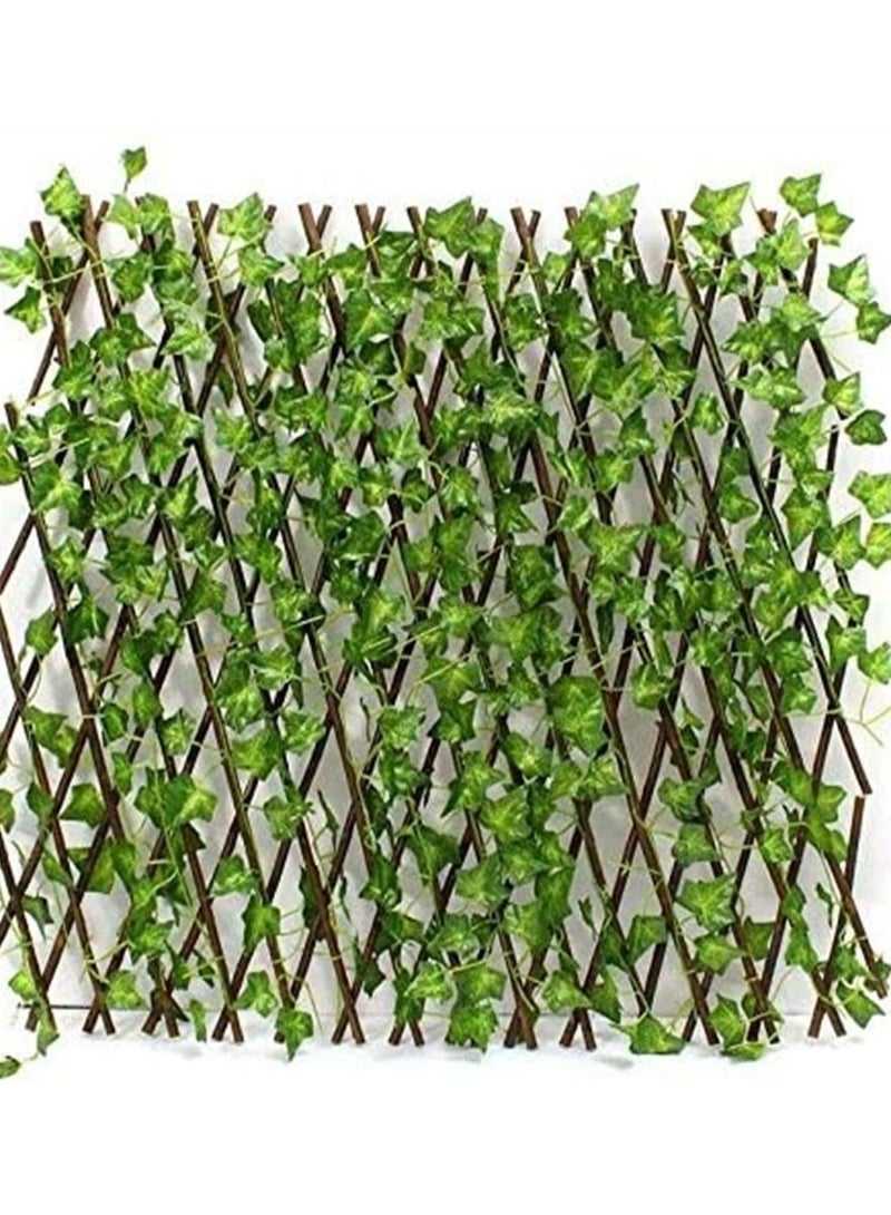 RollsTimi  Expandable Wicker Fence With Faux Plants Green/Brown 1.20meter  - Image 1