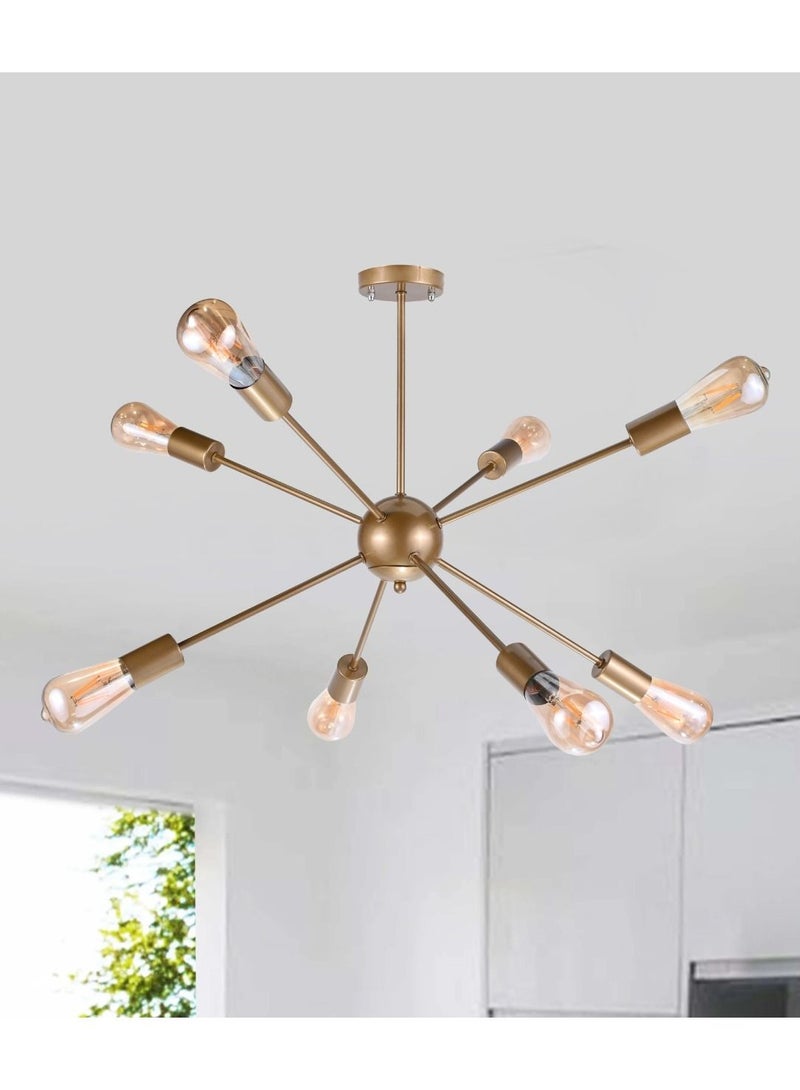 الروضة للإضاءة نجفة شمس 8 لمبة ذهبى | حديث ديكور LED E27 معلقة مصباح سقف اضاءة داخلية مصباح معلق دلاية سقف مودرن نجفة | مناسبة لأي غرفة | | اللون: ذهبي | المقاس: 65x90 سم - Image 2