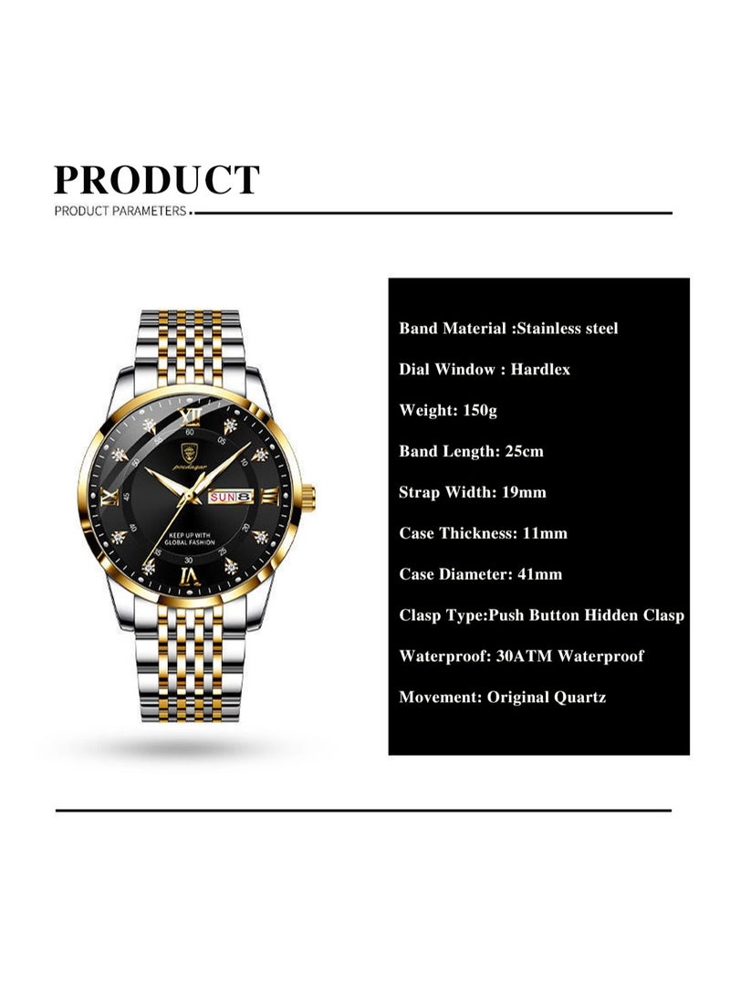 Ultra Thin Men's Watch with Sapphire Crystal Glass, Diamond Hour Markers, 2.5D Curved Dial, Waterproof, Luminous, and Calendar Function