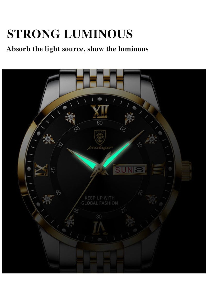 Ultra Thin Men's Watch with Sapphire Crystal Glass, Diamond Hour Markers, 2.5D Curved Dial, Waterproof, Luminous, and Calendar Function